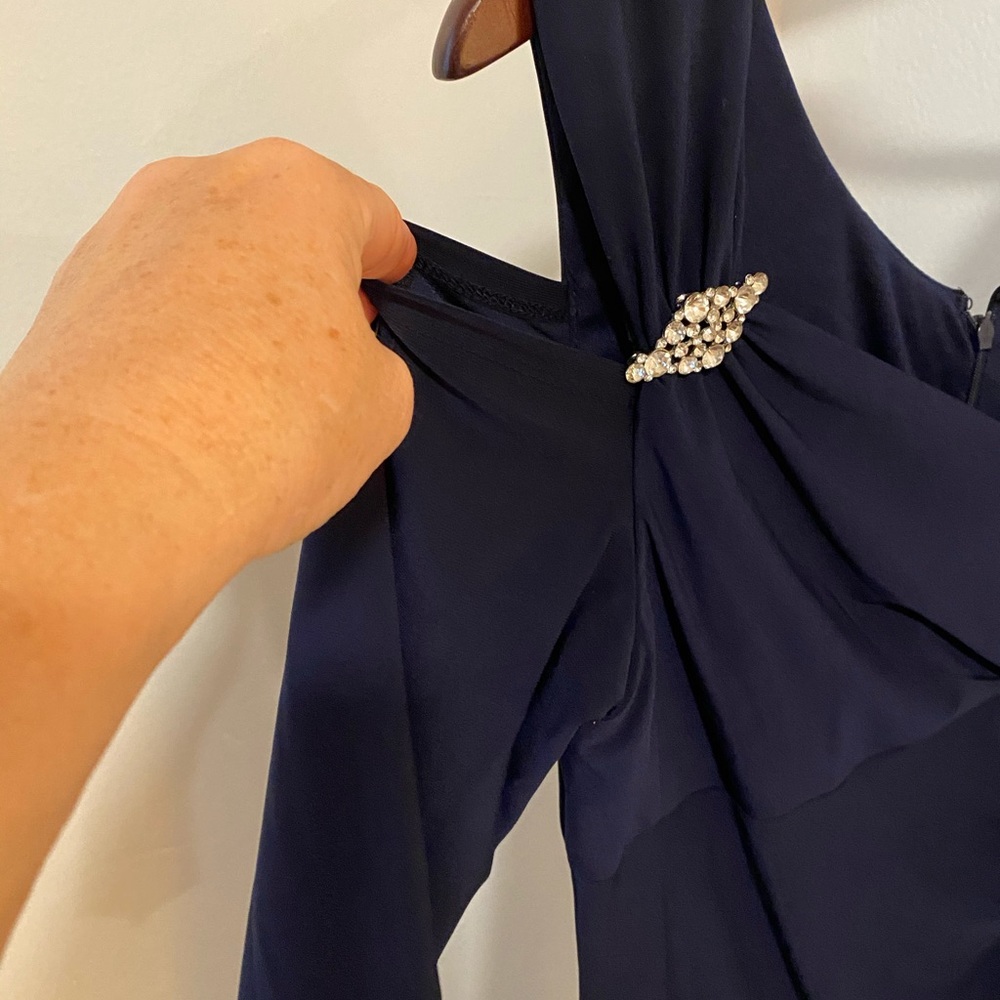 Navy blue evening gown.